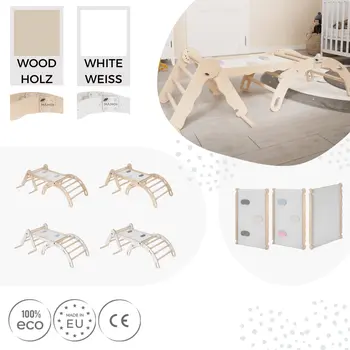 MAMOI® SET: Climbing frame, triangle and slide, Indoor wooden baby gym for toddlers, Toddler rockers, Climbers & play structures montessori from age 1-3 year old