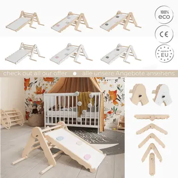 MAMOI® Triangle descalade avec toboggan interieur pour enfant, Mur escalade intérieur en bois pour bebe à partir de 1/2/3 an, Motricité libre montessori
