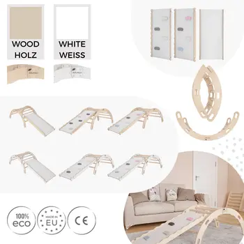 MAMOI® Kletterbogen mit rutsche, Kletterdreieck, Baby klettern, Regenbogenwippe aus holz, Holzbogen für Kinder, Rutschbrett für spielplatz, Klettergerüst indoor ab 1 jahr 2/3 jahre, Montessori