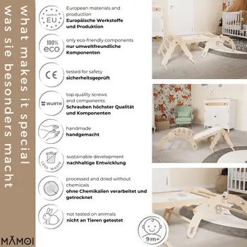 MAMOI® SET: Climbing frame, triangle and slide, Indoor wooden baby gym for toddlers, Toddler rockers, Climbers & play structures montessori from age 1-3 year old