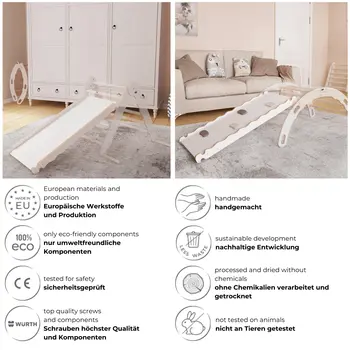 MAMOI® Toboggan interieur pour enfant, Tobogan pour triangle et mur escalade pour bebe, Jeux en bois intérieur, Tobbogan montessori à partir de 1 an 2/3 ans