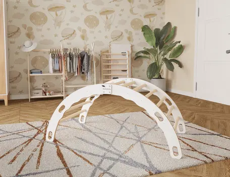 MAMOI® Kletterbogen, Kletterdreieck, Baby klettern, Regenbogenwippe aus holz, Holzbogen für Kinder, Spielplatz, Klettergerüst indoor ab 1 jahr 2/3 jahre, Montessori