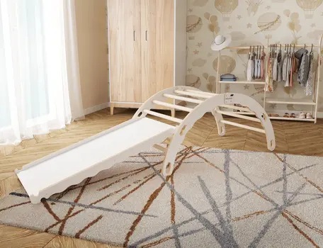 MAMOI® Indoor climbing frame 3 in 1 SET. Montessori climbing arch with cushions, indoor playground 1-3 years and slide for children.