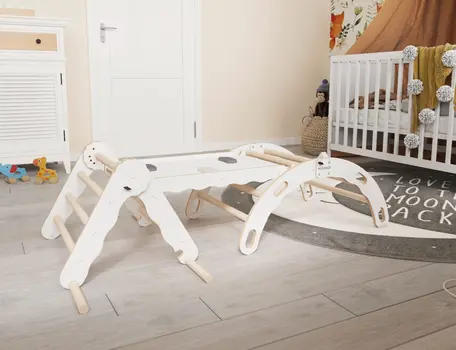 MAMOI® Set: Climbing triangle + Cradle + Slide for children | Climbing frame and slide for kids minimalist design | Yarnwood triangle for toddlers with slide 100% ECO | Made in EU