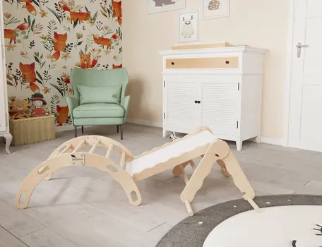 MAMOI® SET: Climbing frame, triangle and slide, Indoor wooden baby gym for toddlers, Toddler rockers, Climbers & play structures montessori from age 1-3 year old
