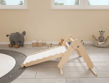 MAMOI® Triangle descalade avec toboggan interieur pour enfant, Mur escalade intérieur en bois pour bebe à partir de 1/2/3 an, Motricité libre montessori