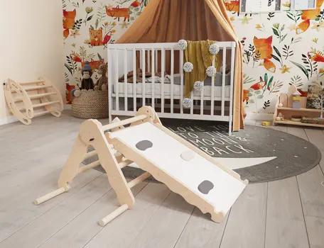 MAMOI® Triangle descalade avec toboggan interieur pour enfant, Mur escalade intérieur en bois pour bebe à partir de 1/2/3 an, Motricité libre montessori