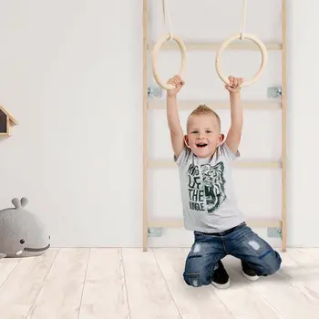 MAMOI® Trapez schaukel, Turnringe aus holz, Turngeräte für kinder indoor und outdoor, Ringe schaukel, Turnen mit Holzschaukel, Gymnastikringe und Trapezstange