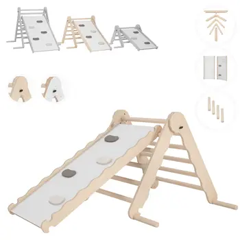MAMOI® Triangle descalade avec toboggan interieur pour enfant, Mur escalade intérieur en bois pour bebe à partir de 1/2/3 an, Motricité libre montessori