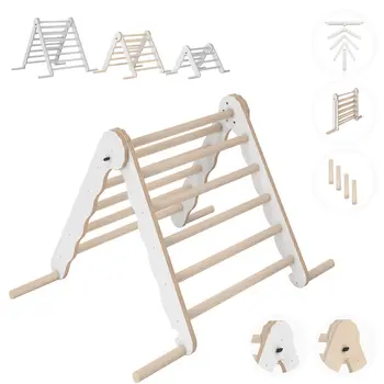 MAMOI® Klettergerüst indoor, Kletterdreieck aus holz, Baby kinder klettern, Kletterturm, Kletterbogen, Regenbogenwippe, Montessori spielzeug ab 1 jahr 2/3 jahre