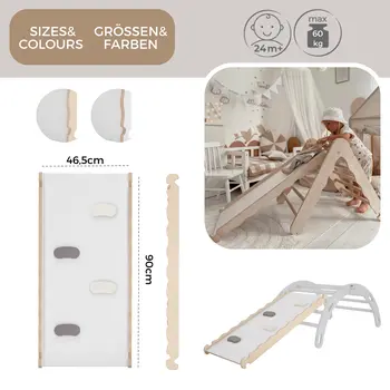 MAMOI® Wooden slide for climbing frame, Indoor baby gym accessories for kids, Small and big toddler slide for climbing triangle, Outdoor child's slides for garden, Childrens montessori toys