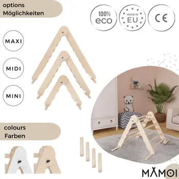 MAMOI® Indoor climbing triangle for kids, Baby climbing frame, Wooden toddler gym for children outside and outdoor, Frames montessori toys for toddlers age 1-3