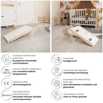 MAMOI® Toboggan interieur pour enfant, Tobogan pour triangle et mur escalade pour bebe, Jeux en bois intérieur, Tobbogan montessori à partir de 1 an 2/3 ans