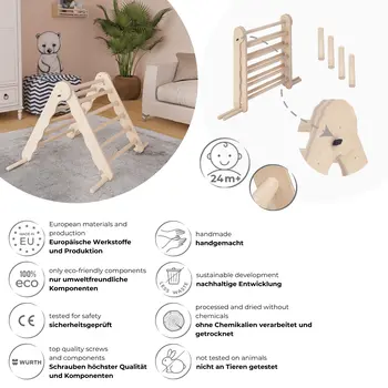 MAMOI® Indoor climbing triangle for kids, Baby climbing frame, Wooden toddler gym for children outside and outdoor, Frames montessori toys for toddlers age 1-3