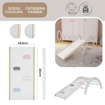 MAMOI® Rutsche Indoor, Rutschbrett für Klettergerüst, Kinderrutsche aus Holz für Kletterdreieck und Kletterbogen, Holzrutsche für Baby ab 1 jahr und 2/3 jahre, montessori