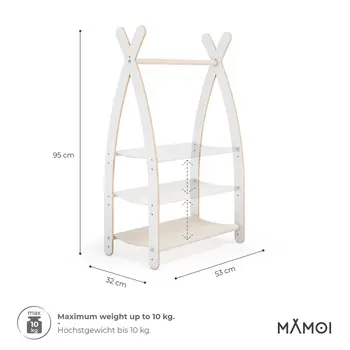 MAMOI® Children clothes rail Beige 53x95x32cm | Dressing up rail for kids made of Yarnwood | Baby wardrobe clothes storage modern design | Baby accessories | 100% ECO | MADE in EU