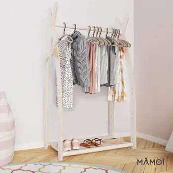 MAMOI® Children clothes rail Beige 53x95x32cm | Dressing up rail for kids made of Yarnwood | Baby wardrobe clothes storage modern design | Baby accessories | 100% ECO | MADE in EU