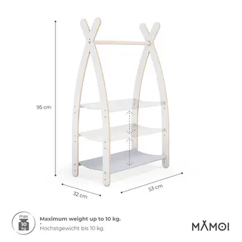 MAMOI® Kleiderstange Baby Kinderzimmer | Kinderkleiderstange 53x95x32cm | Kinder Kleiderständer Baby | Garderobenständer | Baby Garderobe | Kindergarderobe | 100% ECO | Made in EU