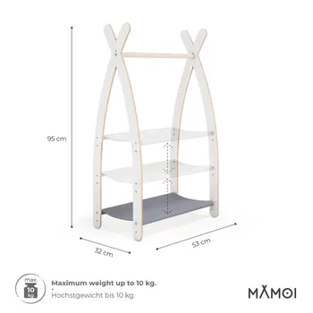 MAMOI® Children clothes rail Grey 53x95x32cm | Dressing up rail for kids made of Yarnwood | Baby wardrobe clothes storage modern design | Baby accessories | 100% ECO | MADE in EU
