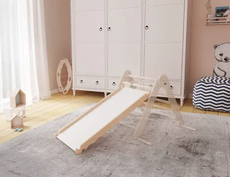 MAMOI® Toboggan interieur pour enfant, Tobogan pour triangle et mur escalade pour bebe, Jeux en bois intérieur, Tobbogan montessori à partir de 1 an 2/3 ans