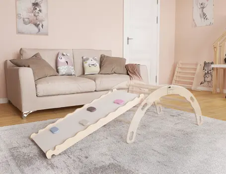 MAMOI® Toboggan interieur pour enfant, Tobogan pour triangle et mur escalade pour bebe, Jeux en bois intérieur, Tobbogan montessori à partir de 1 an 2/3 ans