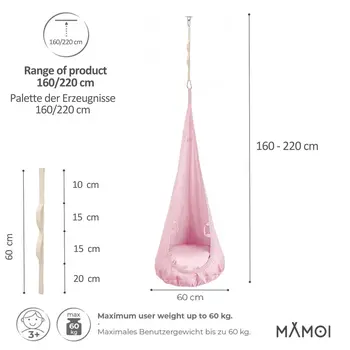 MAMOI® Swing hanging chair Pink, Indoor hammock, Sensory swing seat for bedroom for kids, Child door swinging nest for autism, Garden egg swings for children