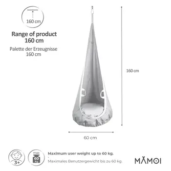 MAMOI® Swing hanging chair Light grey, Indoor hammock, Sensory swing seat for bedroom for kids, Child door swinging nest for autism, Garden egg swings for children