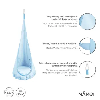 MAMOI® Cocon hamac pour enfant, Fauteuil suspendu pour bebe, Balançoire thérapeutique de coton, Balancoire sensorielle interieur, Jeu sensoriel autisme