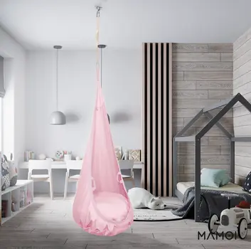 MAMOI® Swing hanging chair Pink, Indoor hammock, Sensory swing seat for bedroom for kids, Child door swinging nest for autism, Garden egg swings for children