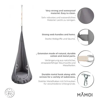 MAMOI® Swing hanging chair Grey, Indoor hammock, Sensory swing seat for bedroom for kids, Child door swinging nest for autism, Garden egg swings for children