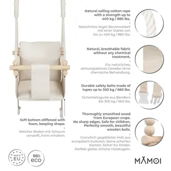 MAMOI® Babyschaukel, Baby schaukel Indoor Outdoor, Kinderschaukel aus Holz, Holzschaukel für Kinder, Schaukeln für türrahmen, Swing, Kleinkinderschaukel ab 1 jahr für Kinderzimmer
