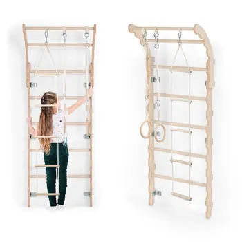 MAMOI® Swedish ladder, Wooden gorilla gym for kids, Indoor baby climbing frame for toddlers, Monkey bars and play gym, Childrens climbing wall, Gymnastics bar and equipment for home