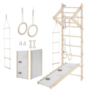 MAMOI® Swedish ladder, Wooden gorilla gym for kids, Indoor baby climbing frame for toddlers, Monkey bars and play gym, Childrens climbing wall, Gymnastics bar and equipment for home