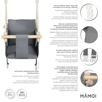 MAMOI® Balancoire interieur pour bebe et enfants, Siege balançoire en bois et en coton pour bébé, Balansoire pour enfant, Balancelle scandinave, Baby swing