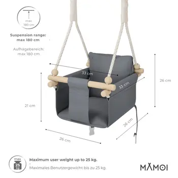 MAMOI® Balancoire interieur pour bebe et enfants, Siege balançoire en bois et en coton pour bébé, Balansoire pour enfant, Balancelle scandinave, Baby swing