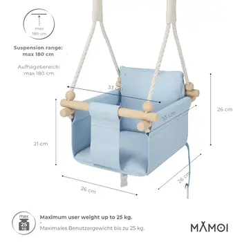 MAMOI® Balancoire interieur pour bebe et enfants, Siege balançoire en bois et en coton pour bébé, Balansoire pour enfant, Balancelle scandinave, Baby swing