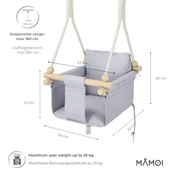 MAMOI® Balancoire interieur pour bebe et enfants, Siege balançoire en bois et en coton pour bébé, Balansoire pour enfant, Balancelle scandinave, Baby swing