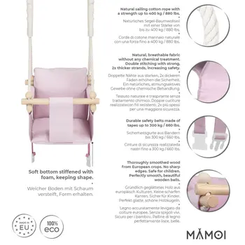 MAMOI® Wooden baby swing seat for toddlers Pink, Indoor toddler swings chair from birth, Kids baby bouncer for garden, Child rocker swing set from 8 months