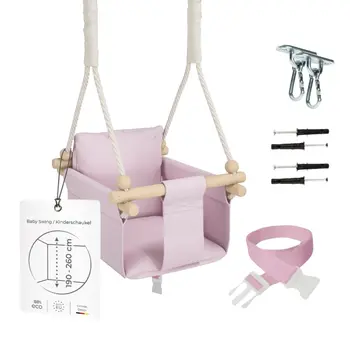 MAMOI® Wooden baby swing seat for toddlers Pink, Indoor toddler swings chair from birth, Kids baby bouncer for garden, Child rocker swing set from 8 months