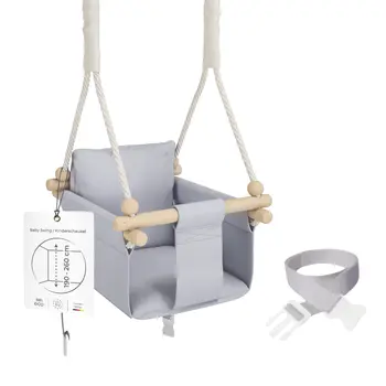 MAMOI® Wooden baby swing seat for toddlers Light grey, Indoor toddler swings chair from birth, Kids baby bouncer for garden, Child rocker swing set from 8 months