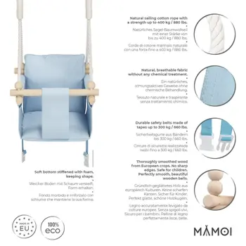MAMOI® Balancoire interieur pour bebe et enfants, Siege balançoire en bois et en coton pour bébé, Balansoire pour enfant, Balancelle scandinave, Baby swing