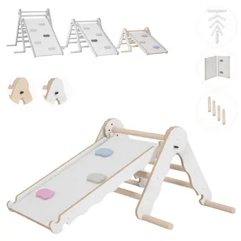 MAMOI® Klettergerüst indoor, Kletterdreieck mit rutsche holz, Baby kinder klettern, Kletterturm rutschbrett, Kletterbogen kinderrutsche, Regenbogenwippe, Montessori spielzeug ab 1 jahr 2/3 jahre
