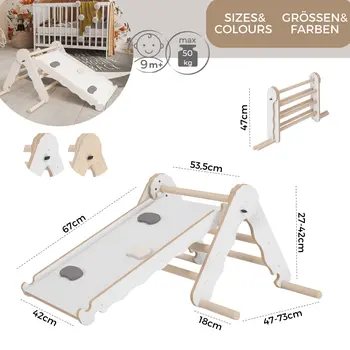 MAMOI® Triangle descalade avec toboggan interieur pour enfant, Mur escalade intérieur en bois pour bebe à partir de 1/2/3 an, Motricité libre montessori