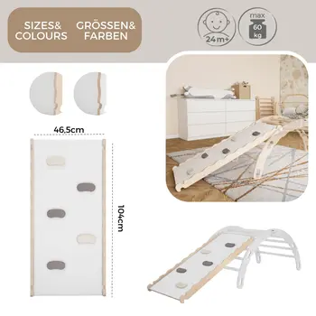 MAMOI® Wooden slide for climbing frame, Indoor baby gym accessories for kids, Small and big toddler slide for climbing triangle, Outdoor child's slides for garden, Childrens montessori toys