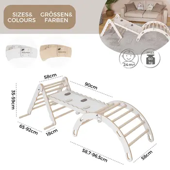 MAMOI® Set: Climbing triangle + Cradle + Slide for children | Climbing frame and slide for kids minimalist design | Yarnwood triangle for toddlers with slide 100% ECO | Made in EU