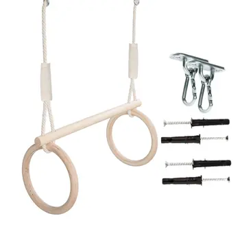 MAMOI® Trapez schaukel, Turnringe aus holz, Turngeräte für kinder indoor und outdoor, Ringe schaukel, Turnen mit Holzschaukel, Gymnastikringe und Trapezstange