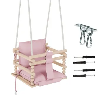 MAMOI® Balancoire bebe pour interieur, Siege balançoire pour bébé, Balancelle de coton en bois naturel, Baby swing pour enfant  à partir de 1 an, 3 en 1