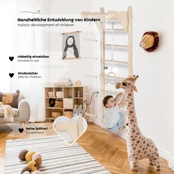 MAMOI® Children’s Gymnastic Ladder (210 cm) | Wall-Mounted Training Ladder | Rope Ladder for Kids | Wooden Indoor Playground | Gymnastic Rings | 100% ECO | Made in EU