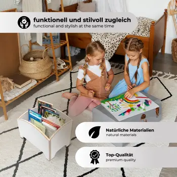 MAMOI® Etagère pour enfants, étagère à livres, étagère murale pour enfants, boîte à livres pour chambre d'enfant, étagère à livres pour enfants, banc à livres en bois, boîte à jeux blanche