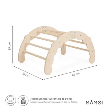 MAMOI® Kletterbogen, Kletterdreieck, Baby klettern, Regenbogenwippe aus holz, Holzbogen für Kinder, Spielplatz, Klettergerüst indoor ab 1 jahr 2/3 jahre, Montessori